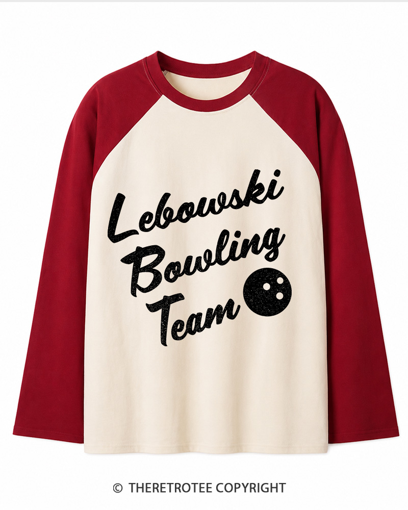 TheRetroTee Lebowski Bowling Team 1990s Long Sleeve Raglan T-Shirt