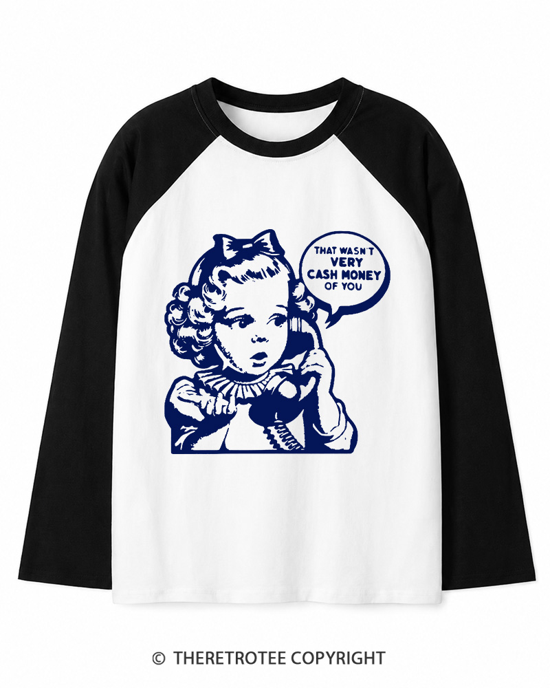 TheRetroTee Cash Money 1950s Long Sleeve Raglan T-Shirt