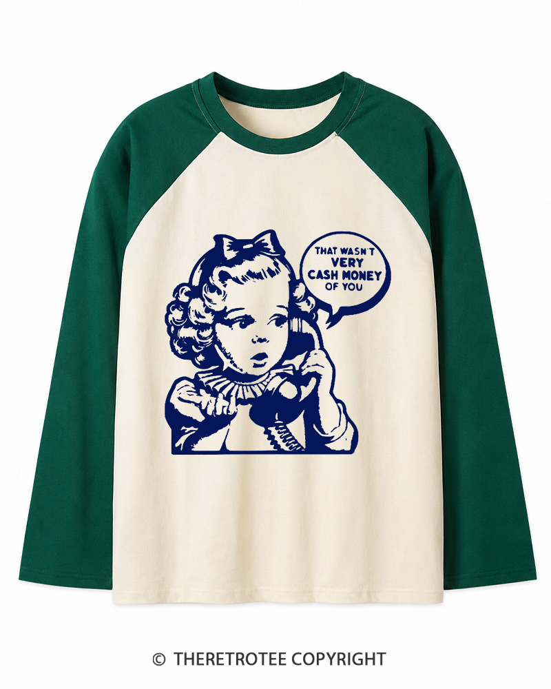 TheRetroTee Cash Money 1950s Long Sleeve Raglan T-Shirt