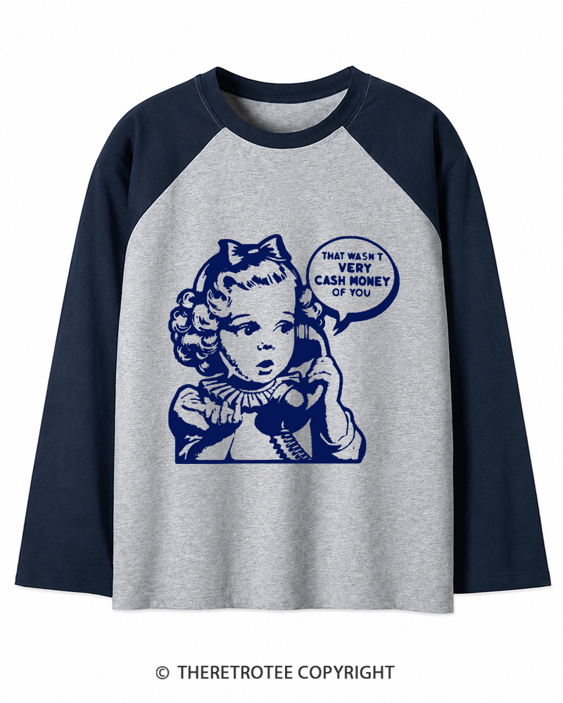 TheRetroTee Cash Money 1950s Long Sleeve Raglan T-Shirt