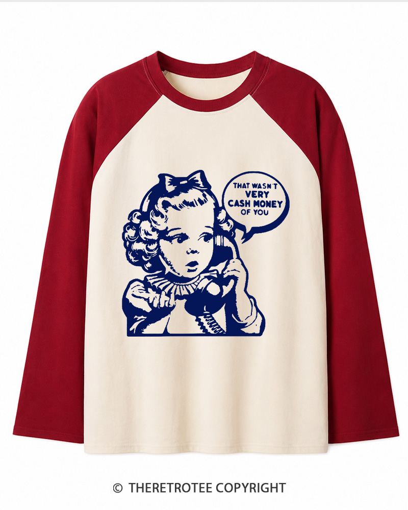 TheRetroTee Cash Money 1950s Long Sleeve Raglan T-Shirt