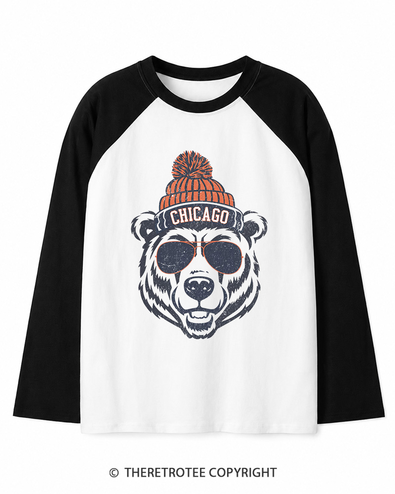 TheRetroTee Trendy Chicago Football Fan Long Sleeve Raglan T-Shirt