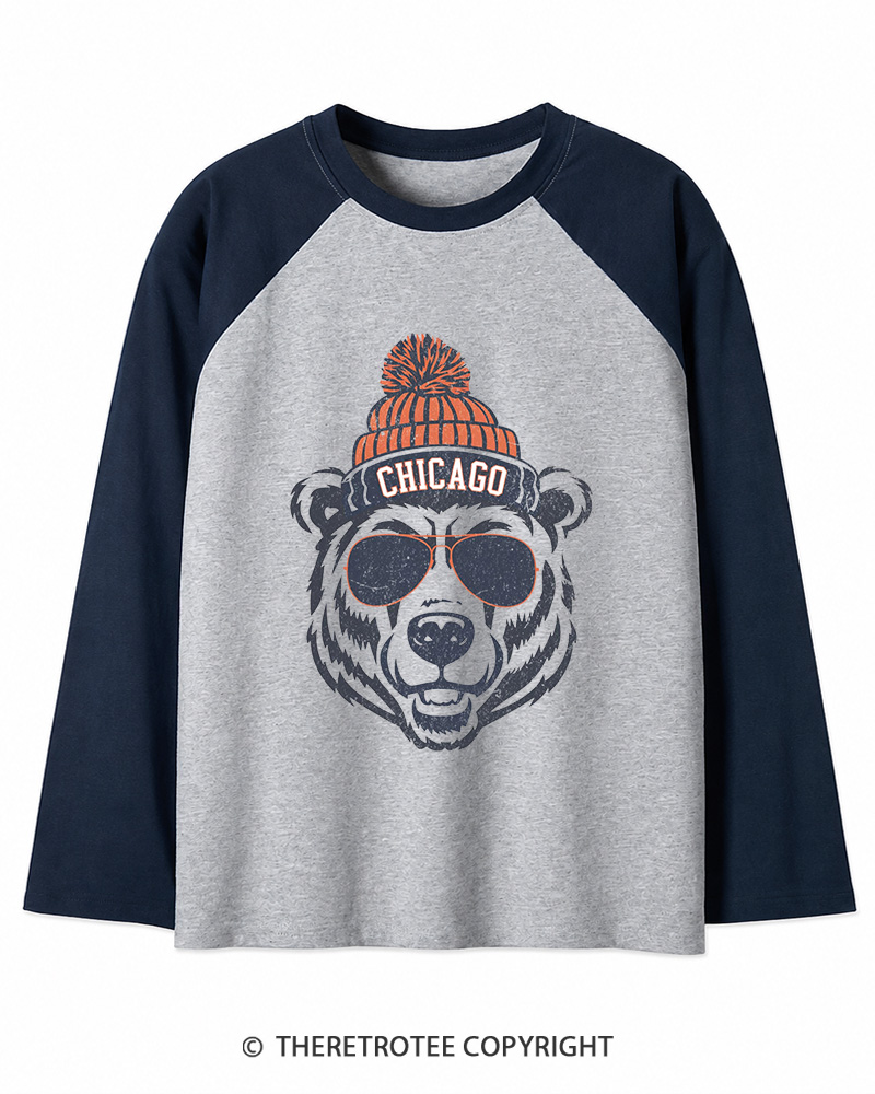 TheRetroTee Trendy Chicago Football Fan Long Sleeve Raglan T-Shirt