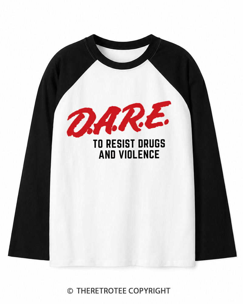 TheRetroTee Drug Abuse Resistance Education 1980s Long Sleeve Raglan T-Shirt
