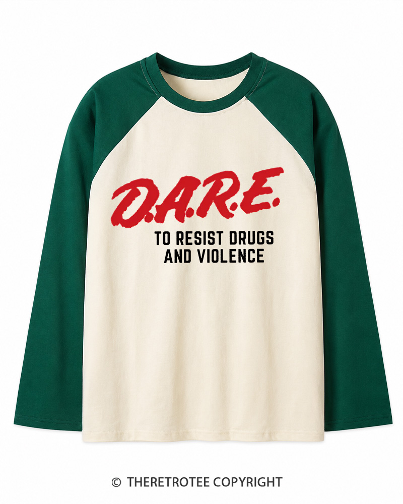 TheRetroTee Drug Abuse Resistance Education 1980s Long Sleeve Raglan T-Shirt