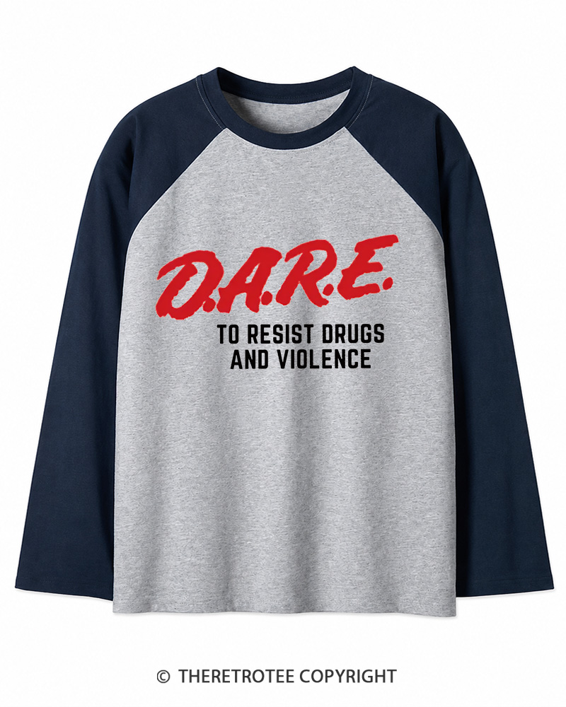 TheRetroTee Drug Abuse Resistance Education 1980s Long Sleeve Raglan T-Shirt