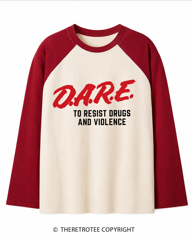 TheRetroTee Drug Abuse Resistance Education 1980s Long Sleeve Raglan T-Shirt