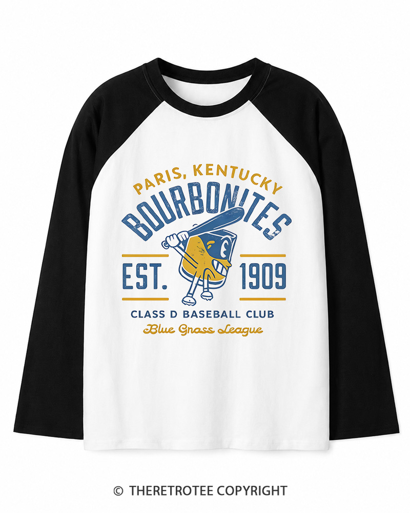 TheRetroTee 1900s Bourbon League Slugger Retro Long Sleeve Raglan T-Shirt