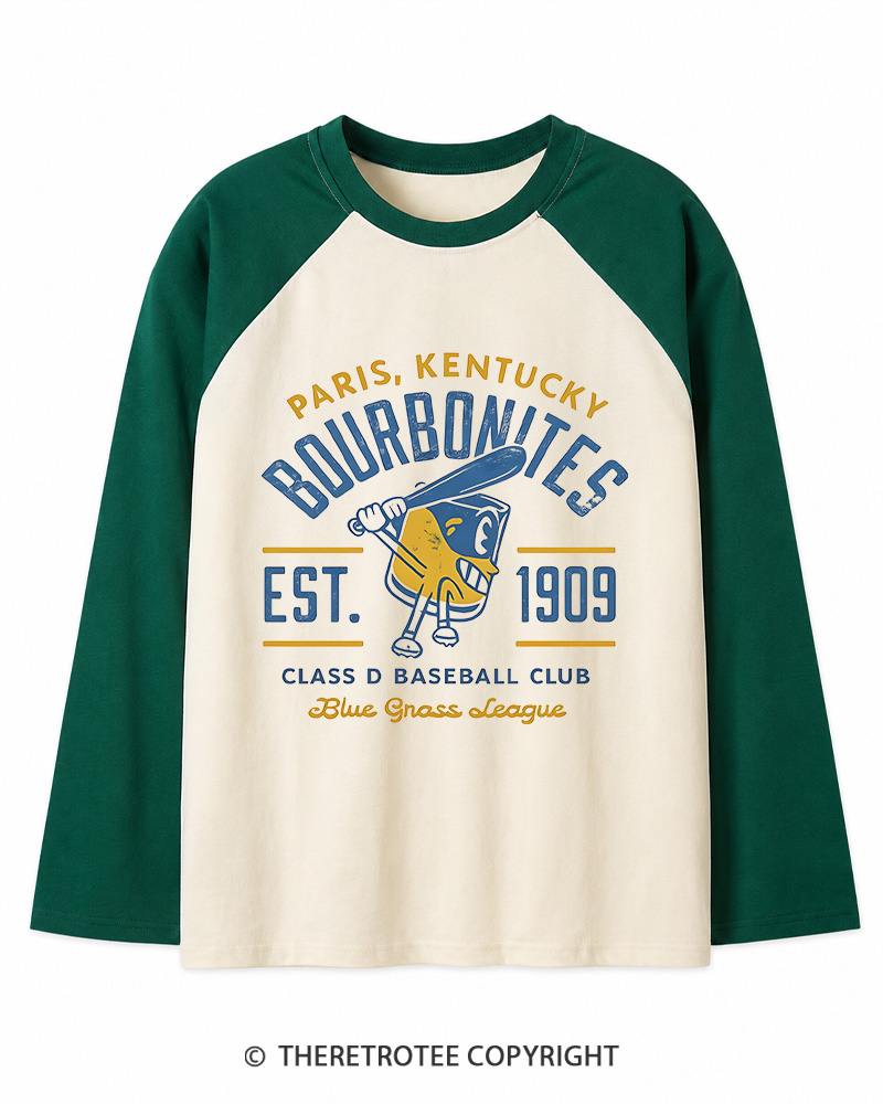 TheRetroTee 1900s Bourbon League Slugger Retro Long Sleeve Raglan T-Shirt