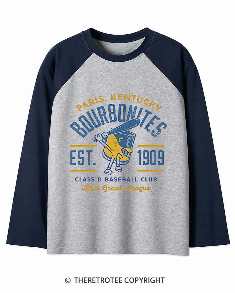 TheRetroTee 1900s Bourbon League Slugger Retro Long Sleeve Raglan T-Shirt