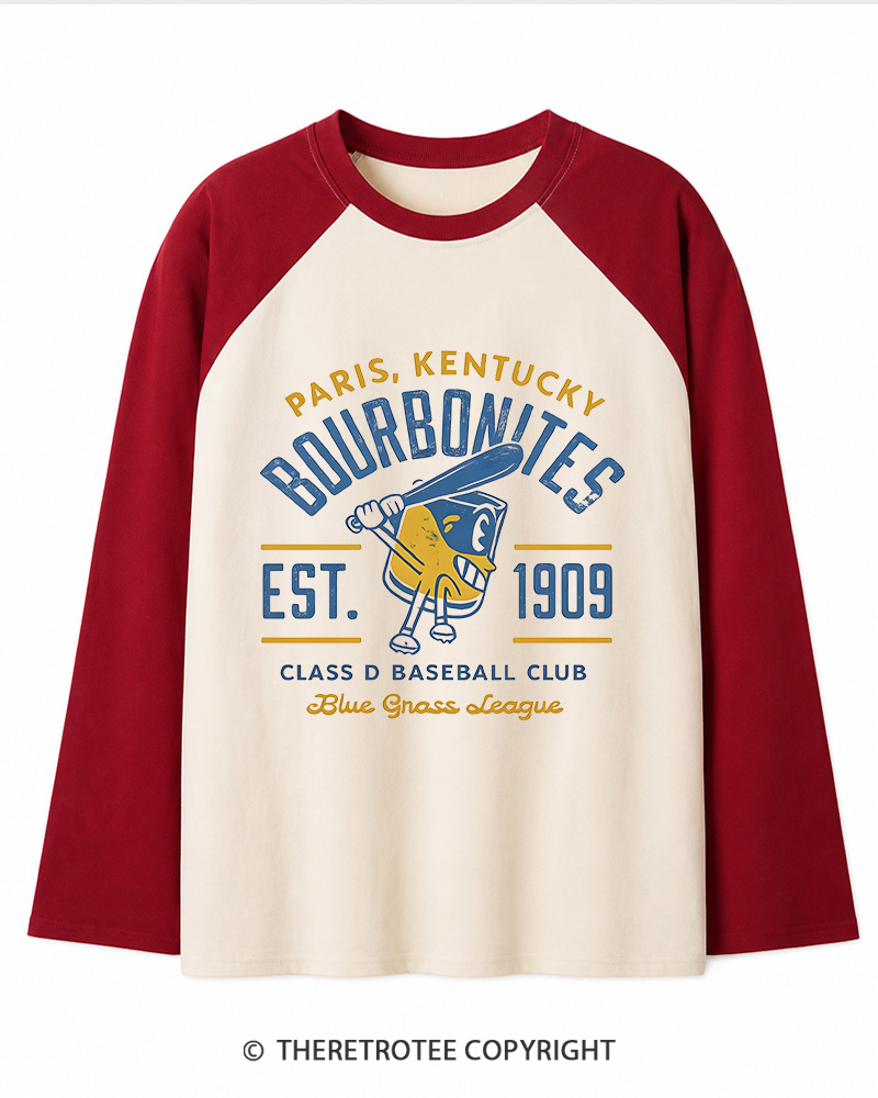 TheRetroTee 1900s Bourbon League Slugger Retro Long Sleeve Raglan T-Shirt