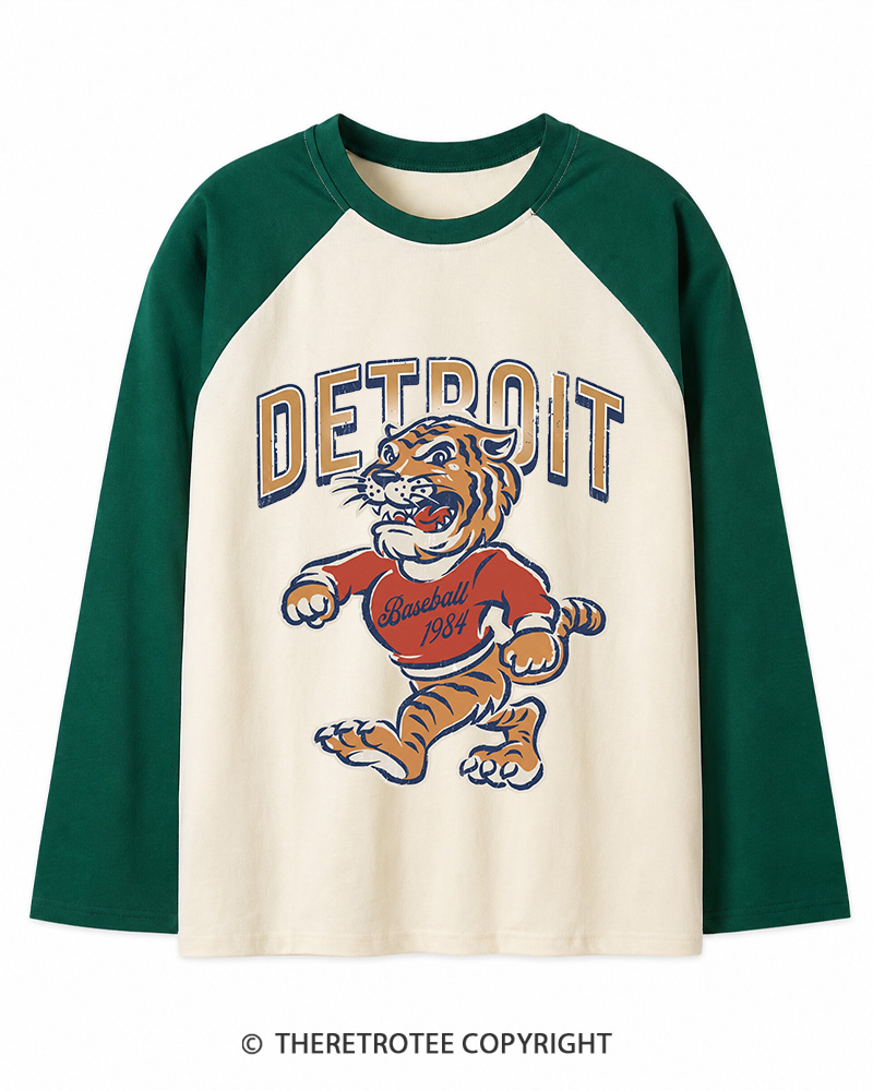TheRetroTee Vintage Detroit Baseball Long Sleeve Raglan T-Shirt