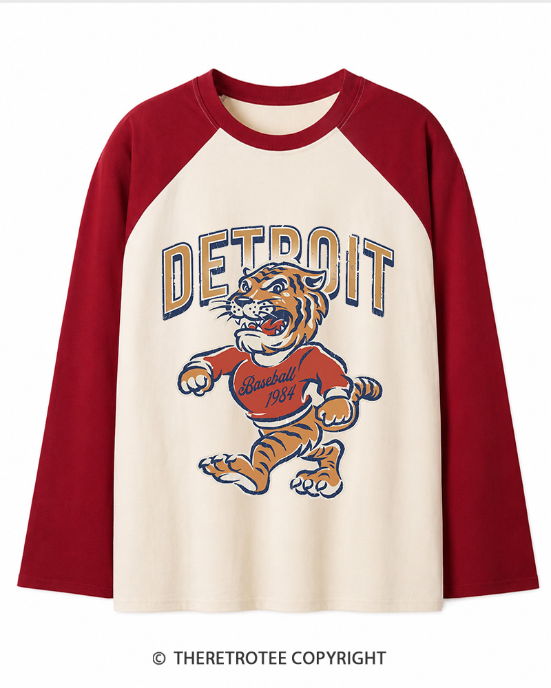 TheRetroTee Vintage Detroit Baseball Long Sleeve Raglan T-Shirt