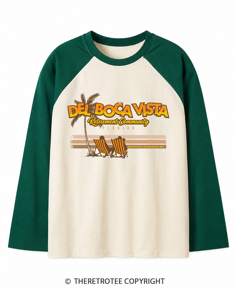 TheRetroTee Del Boca Vista 1990s Long Sleeve Raglan T-Shirt
