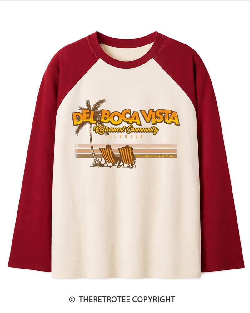 TheRetroTee Del Boca Vista 1990s Long Sleeve Raglan T-Shirt