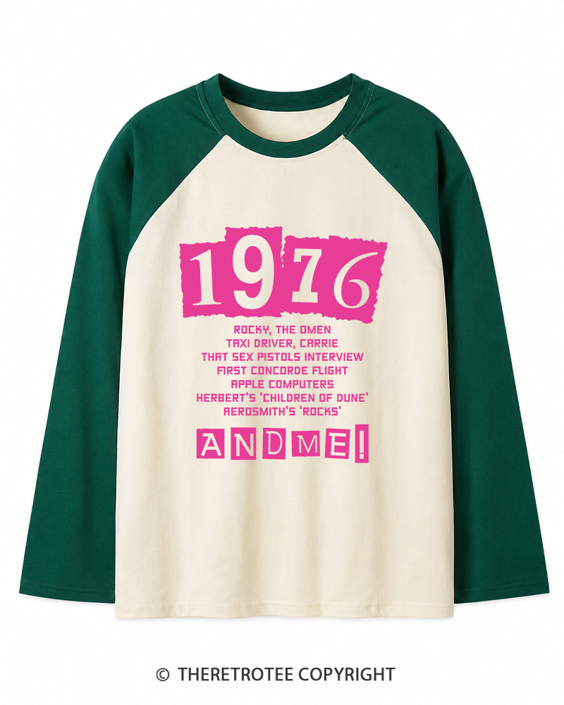 TheRetroTee 1976 Big Events 1970s Long Sleeve Raglan T-Shirt
