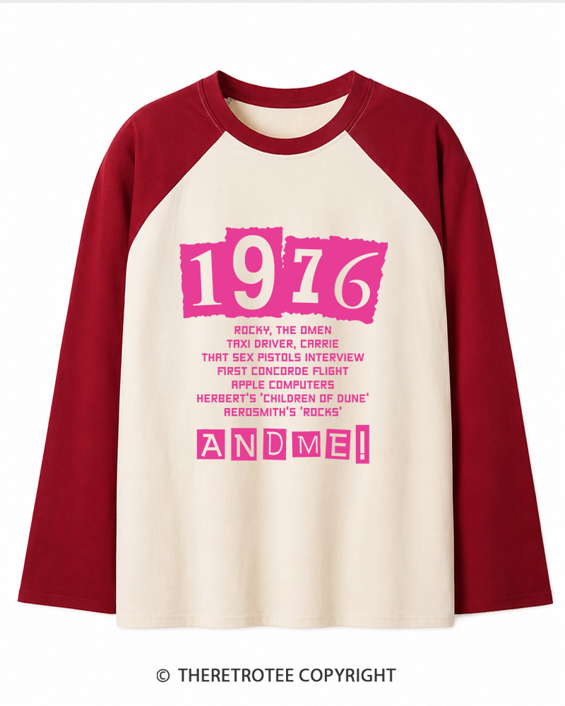 TheRetroTee 1976 Big Events 1970s Long Sleeve Raglan T-Shirt