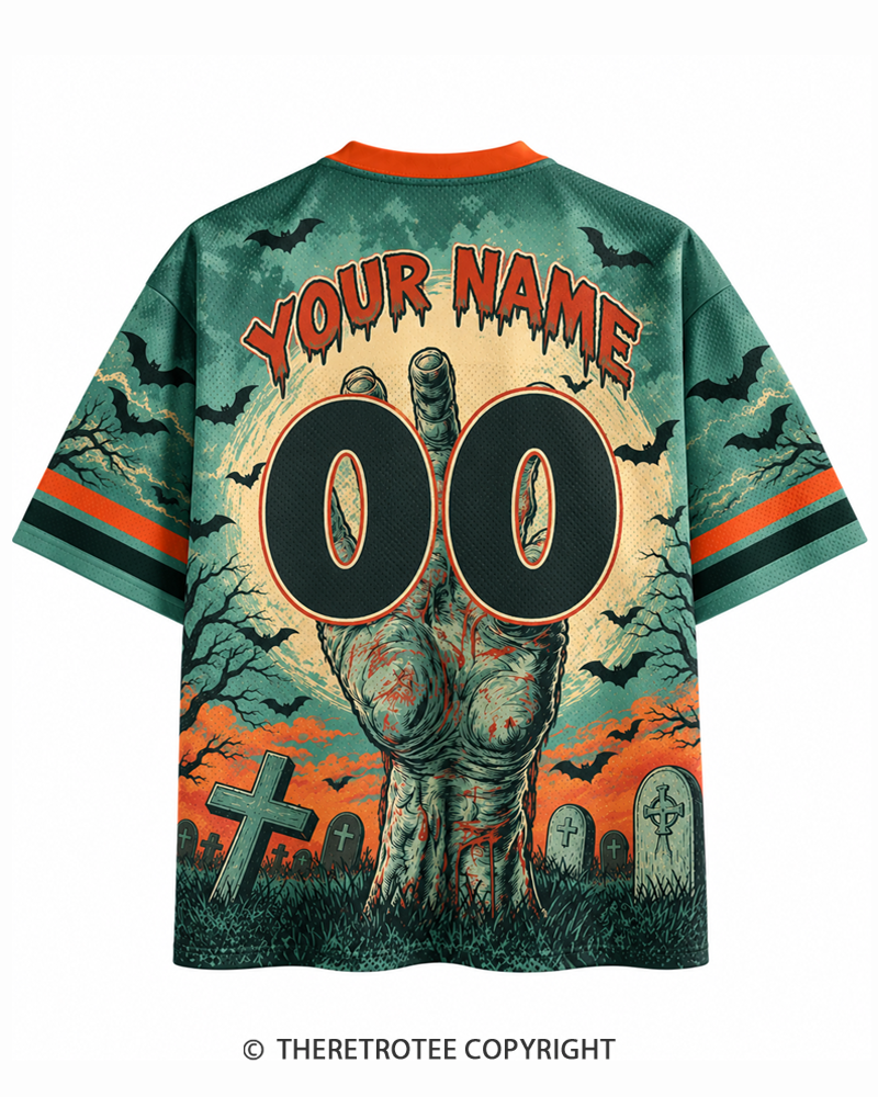 TheRetroTee Graveyard Rising 1980s Halloween Mesh Jersey