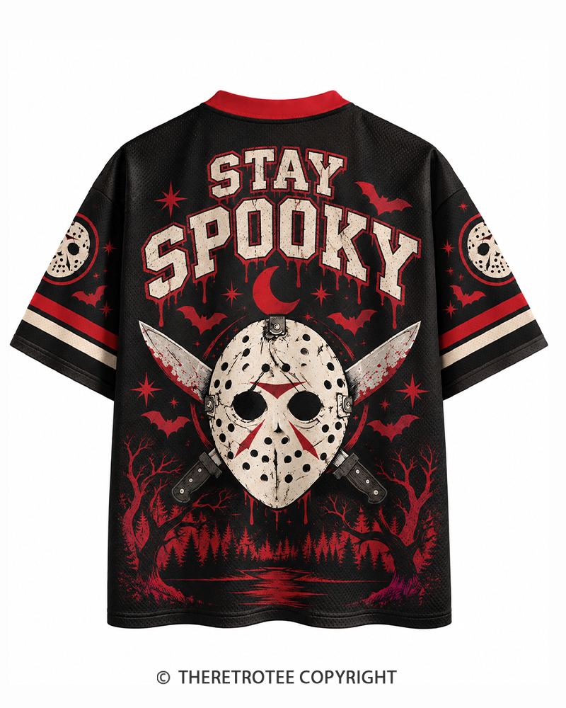 TheRetroTee Campground Nightmare 1980s Halloween Mesh Jersey