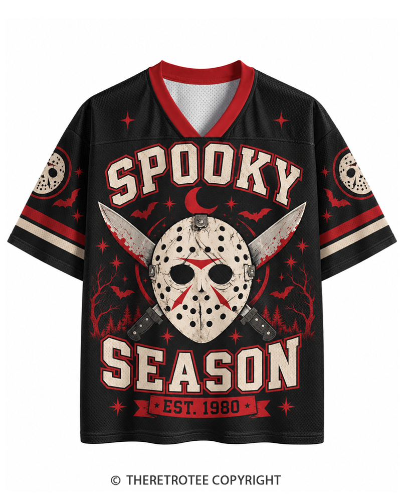 TheRetroTee Campground Nightmare 1980s Halloween Mesh Jersey