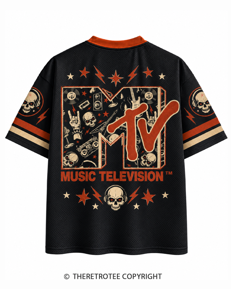 TheRetroTee Midnight Music Mayhem 1980s Halloween Mesh Jersey