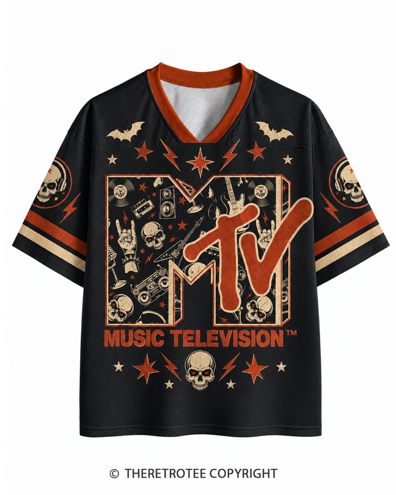 TheRetroTee Midnight Music Mayhem 1980s Halloween Mesh Jersey