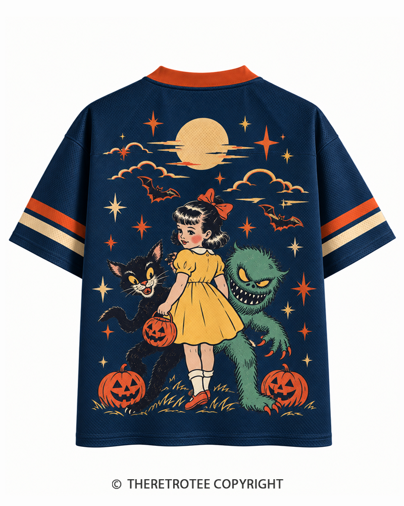 TheRetroTee Little Monsters 1960s Halloween Mesh Jersey