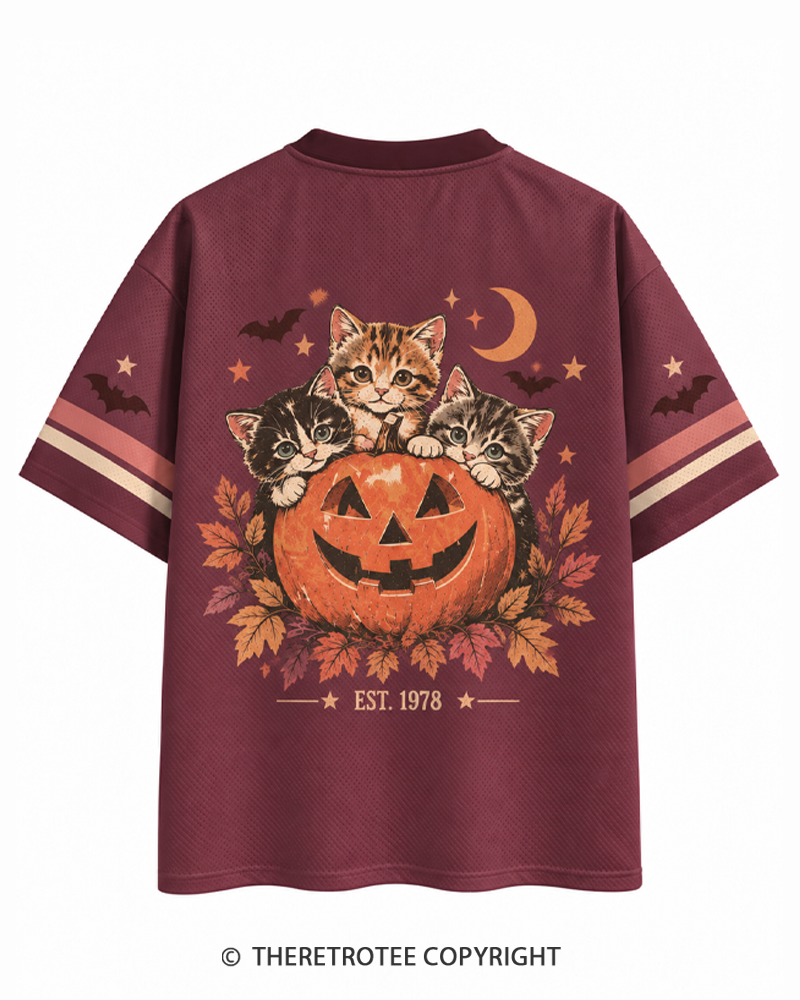 TheRetroTee Spooky Kittens 1970s Halloween Mesh Jersey