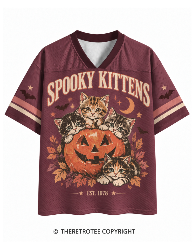 TheRetroTee Spooky Kittens 1970s Halloween Mesh Jersey