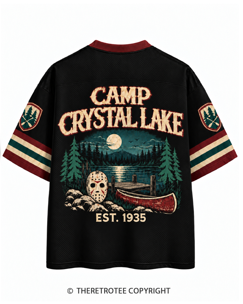 TheRetroTee Midnight Lake Camp 1980s Halloween Mesh Jersey