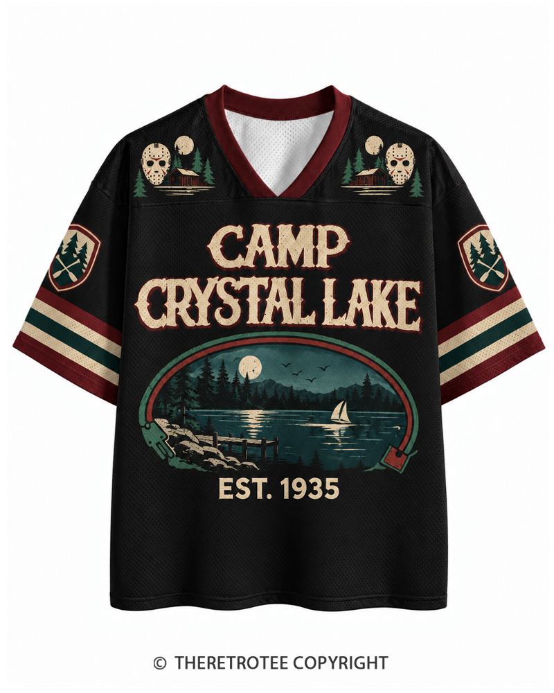 TheRetroTee Midnight Lake Camp 1980s Halloween Mesh Jersey