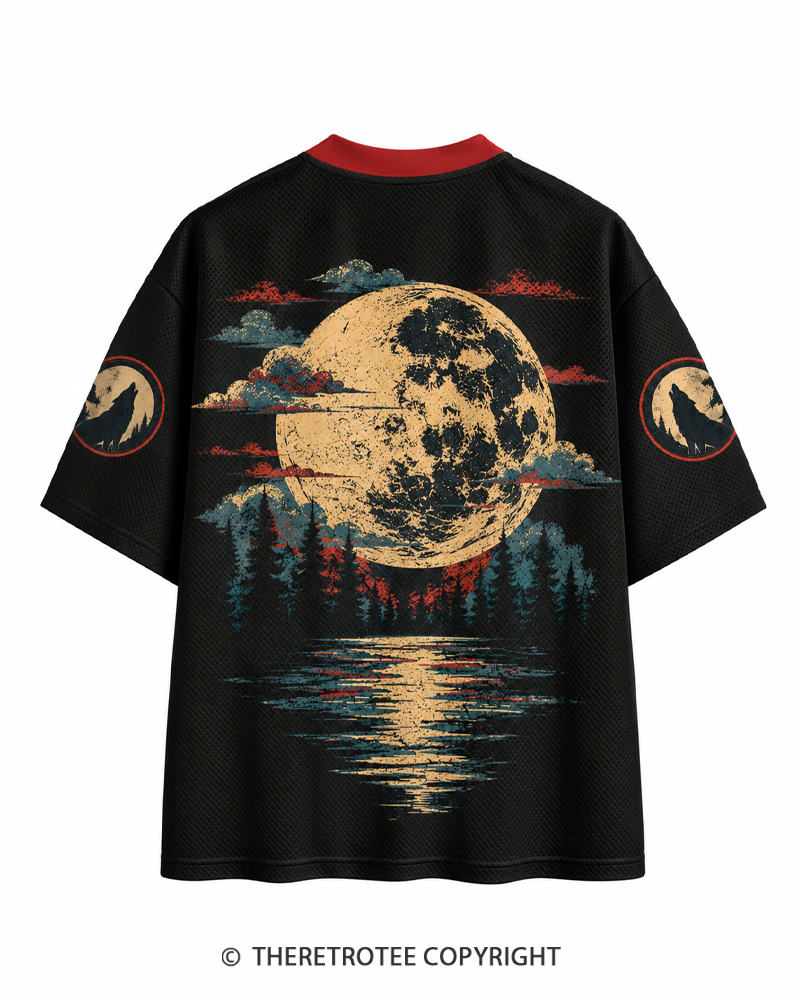TheRetroTee Full Moon Defense 1950s Halloween Mesh Jersey