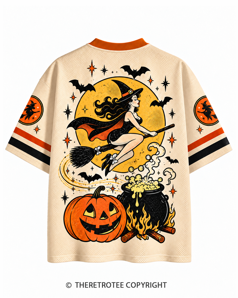 TheRetroTee Witch Season 1960s Halloween Mesh Jersey