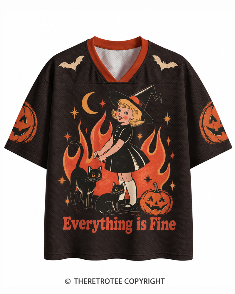 TheRetroTee Everything Is Fine 1950s Halloween Mesh Jersey