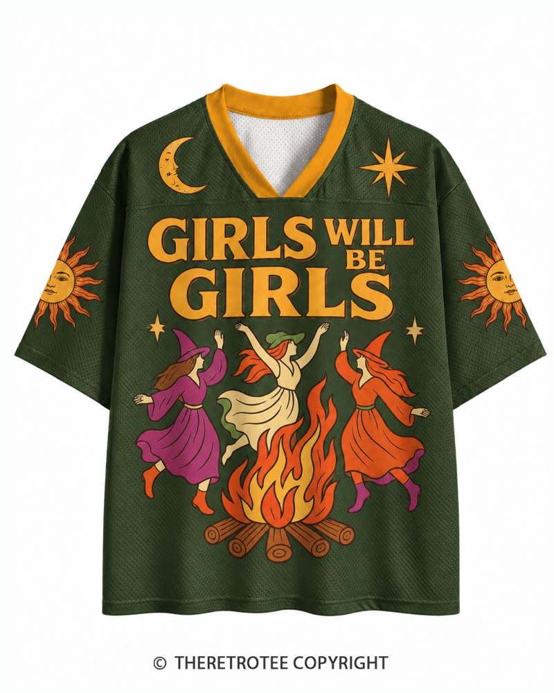 TheRetroTee Girls Will Be Girls 1970s Halloween Mesh Jersey