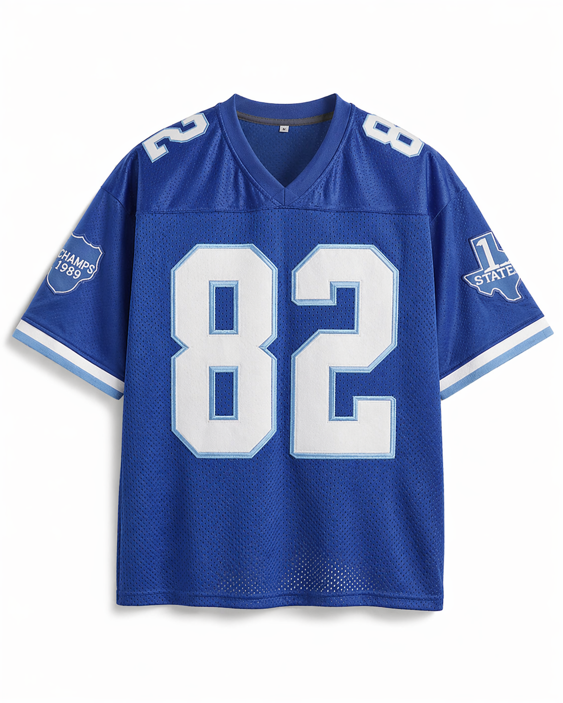 TheRetroTee 1990s Varsity Movie-Inspired Retro #82 Blue Fan Football Mesh Jersey