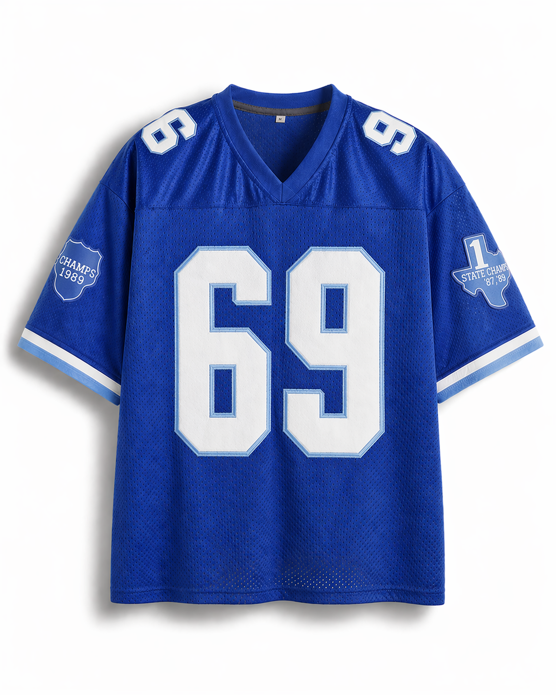 TheRetroTee 1990s Varsity Movie-Inspired Retro #69 Blue Fan Football Mesh Jersey
