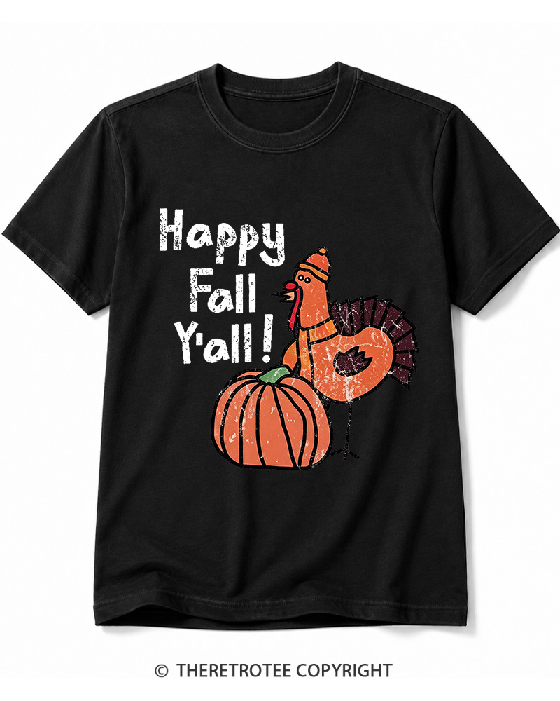 TheRetroTee Happy Fall Yall 1990s Cotton T-Shirt