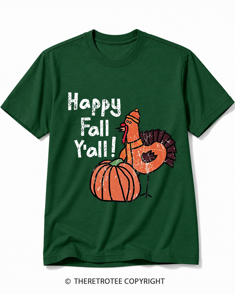 TheRetroTee Happy Fall Yall 1990s Cotton T-Shirt