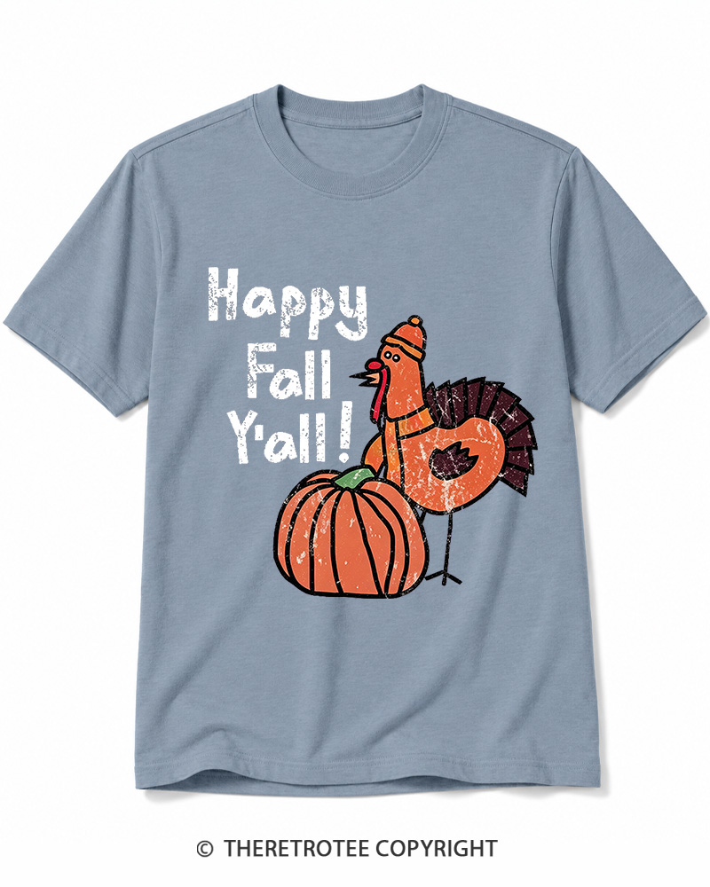 TheRetroTee Happy Fall Yall 1990s Cotton T-Shirt