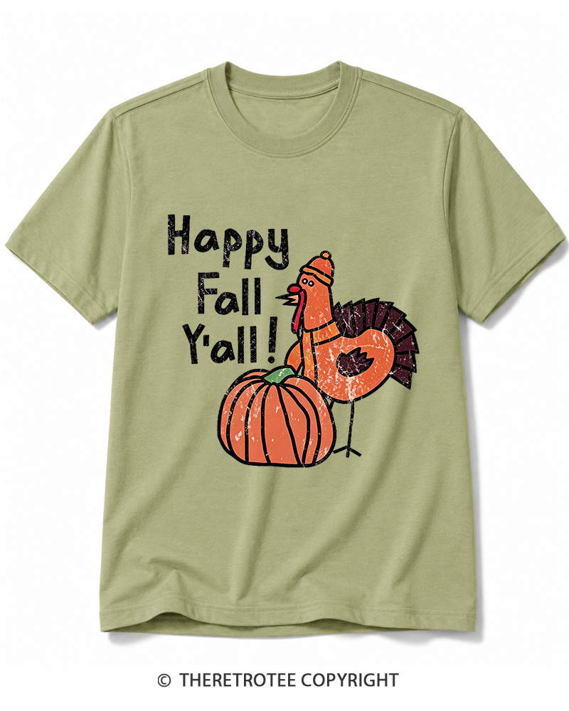 TheRetroTee Happy Fall Yall 1990s Cotton T-Shirt