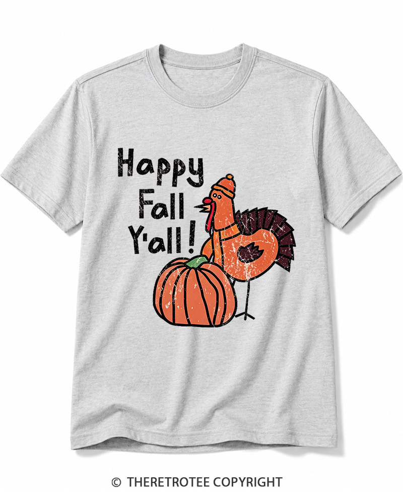 TheRetroTee Happy Fall Yall 1990s Cotton T-Shirt