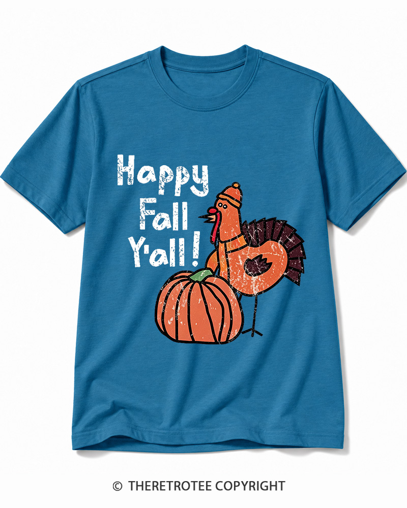 TheRetroTee Happy Fall Yall 1990s Cotton T-Shirt