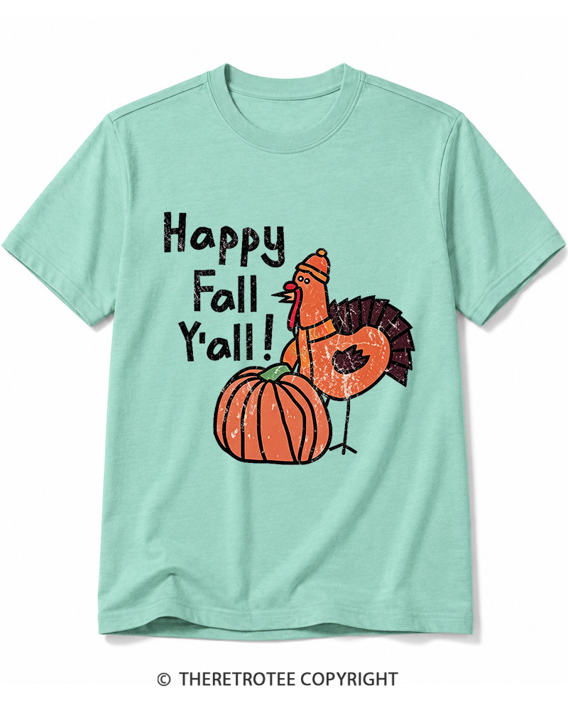 TheRetroTee Happy Fall Yall 1990s Cotton T-Shirt