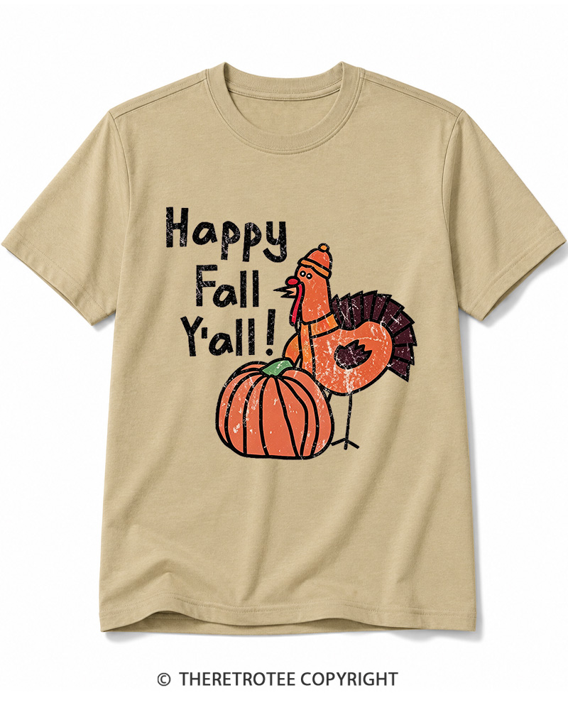 TheRetroTee Happy Fall Yall 1990s Cotton T-Shirt