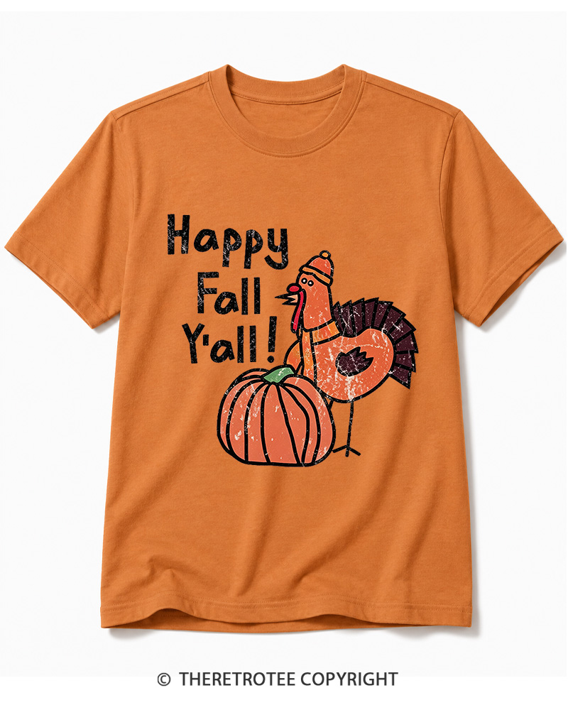 TheRetroTee Happy Fall Yall 1990s Cotton T-Shirt