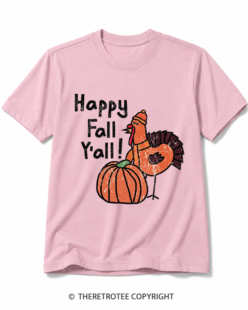 TheRetroTee Happy Fall Yall 1990s Cotton T-Shirt