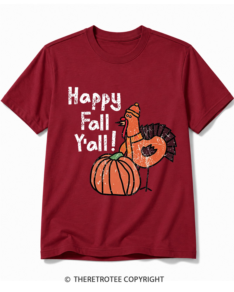TheRetroTee Happy Fall Yall 1990s Cotton T-Shirt