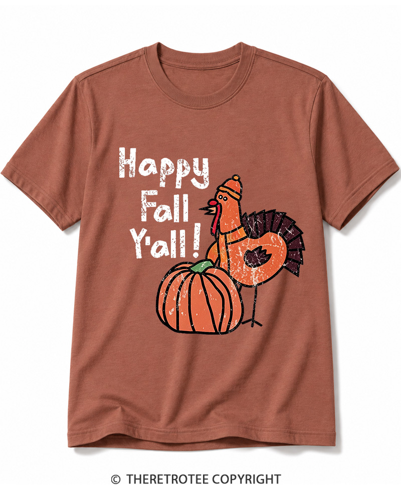 TheRetroTee Happy Fall Yall 1990s Cotton T-Shirt
