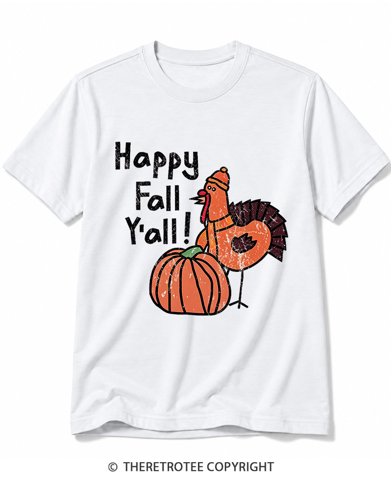 TheRetroTee Happy Fall Yall 1990s Cotton T-Shirt